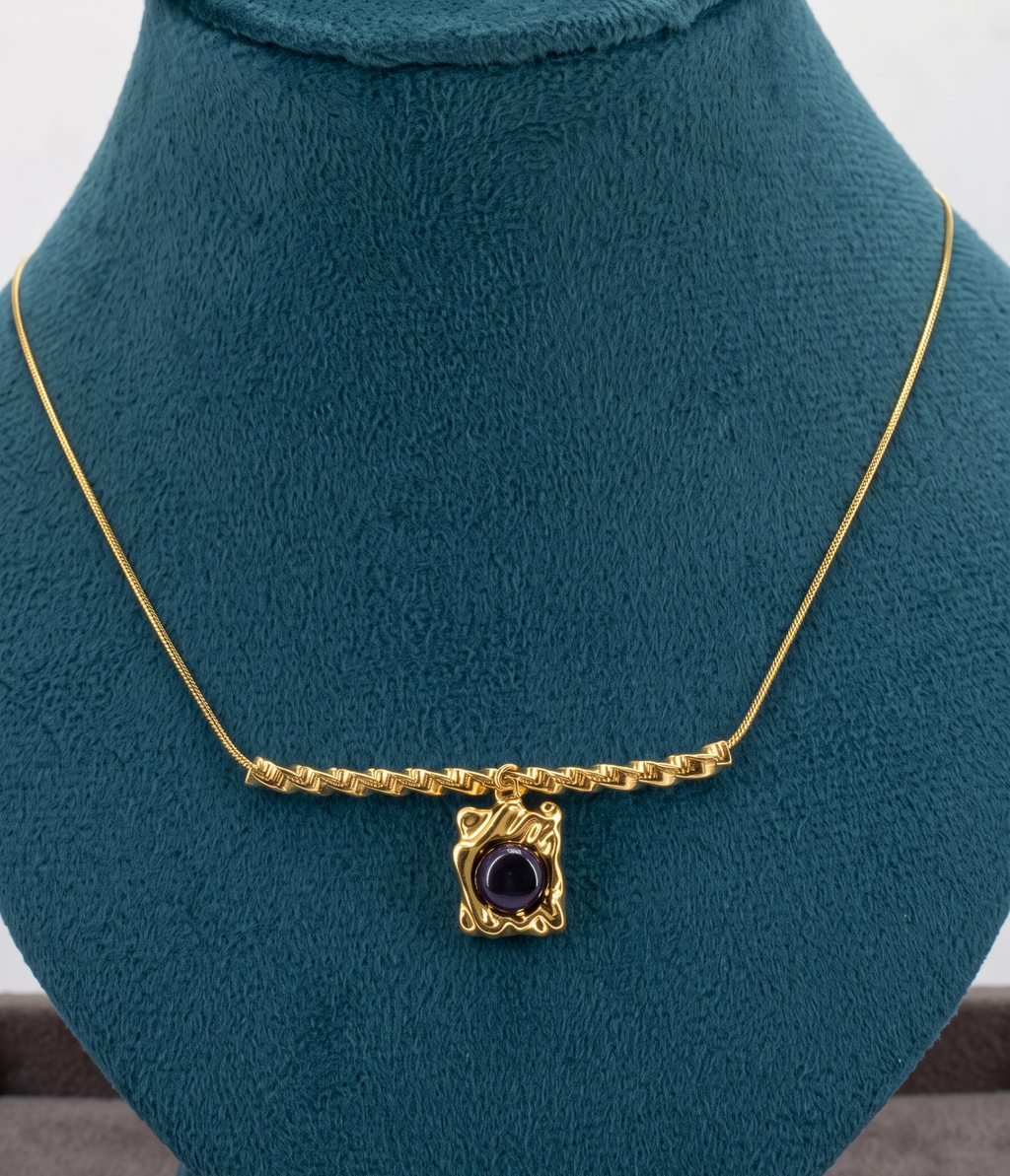 Gold-Plated Stainless Steel Stone Studded Geometric Chain