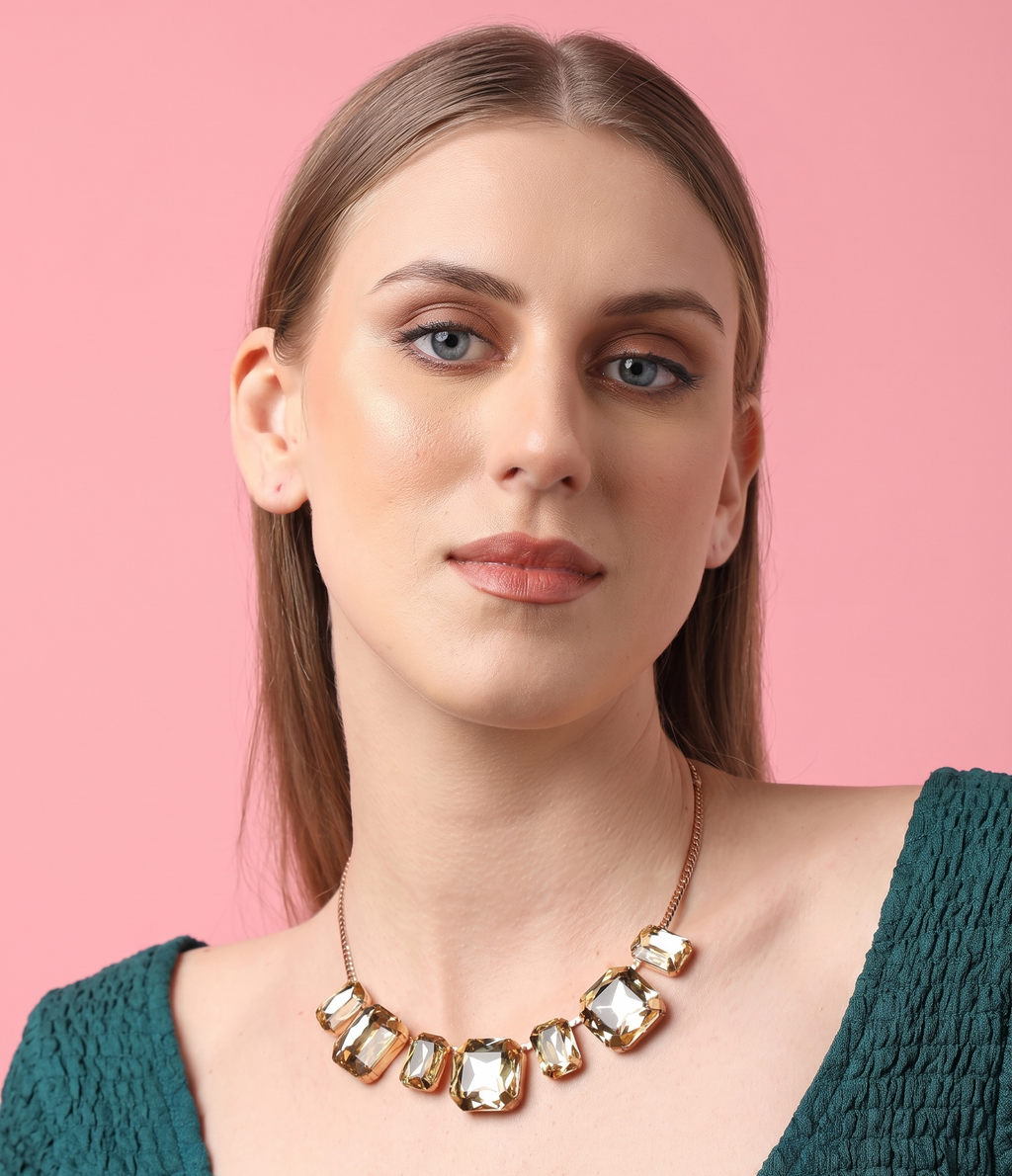 Women Gold-Toned Gold-Plated Stone Necklace
