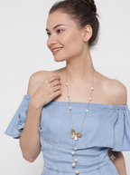Gold-Toned & Off-White Beaded Lariat Necklace