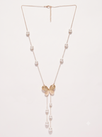 Gold-Toned & Off-White Beaded Lariat Necklace