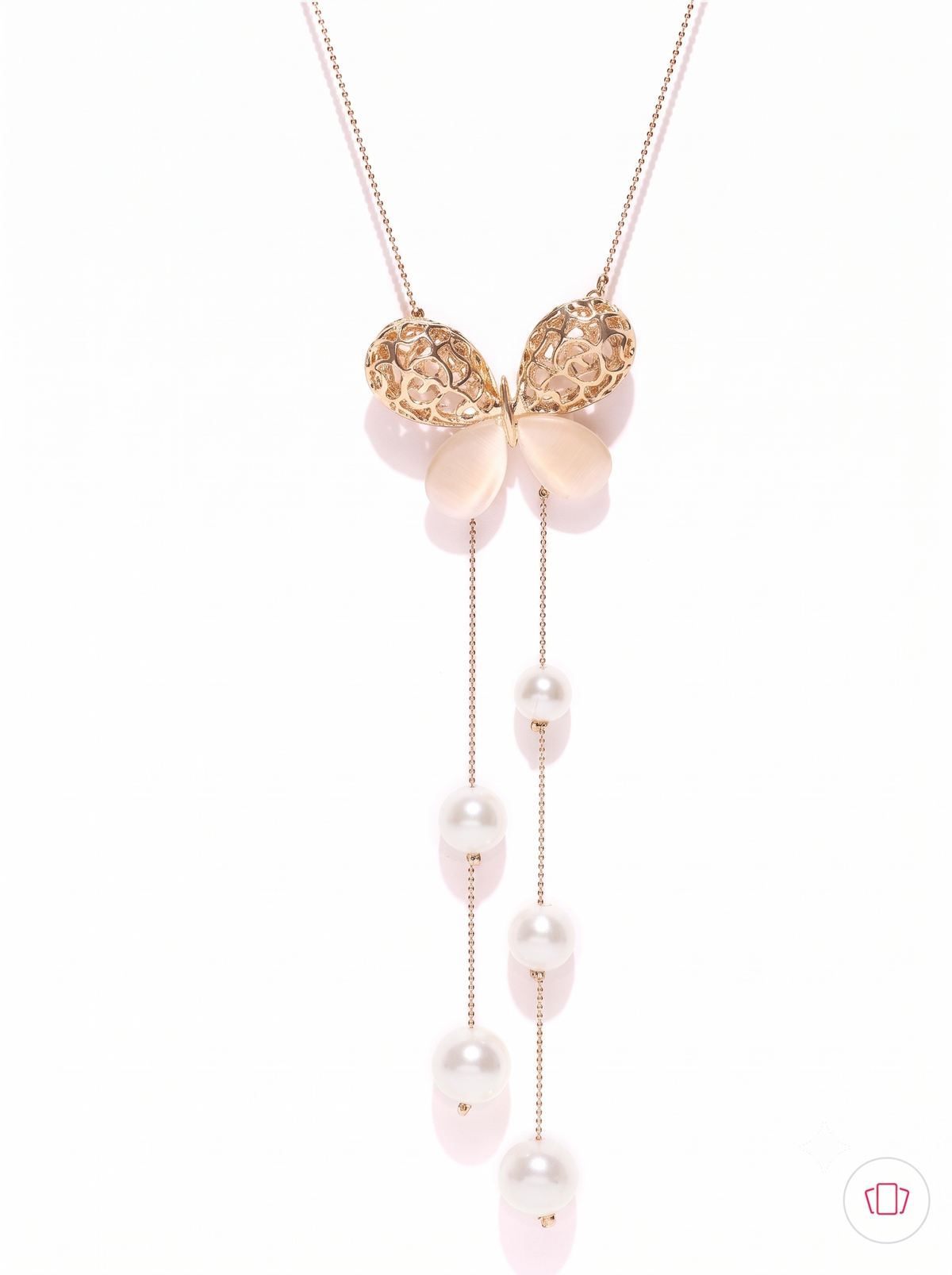 Gold-Toned & Off-White Beaded Lariat Necklace