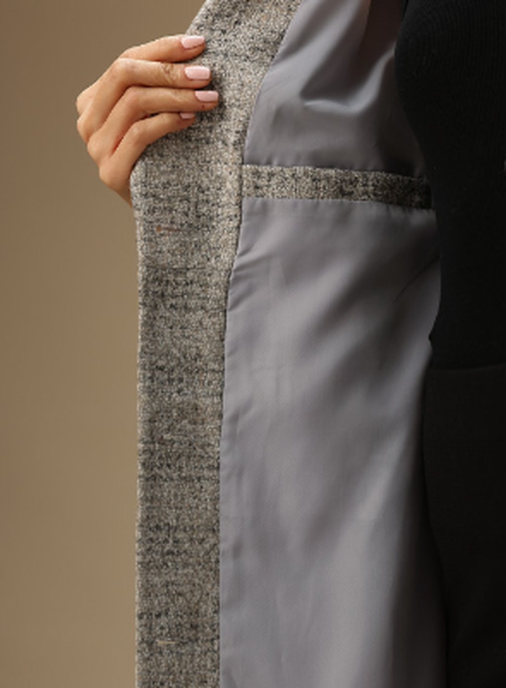 Detachable Faux Fur Trim Tweed Overcoat