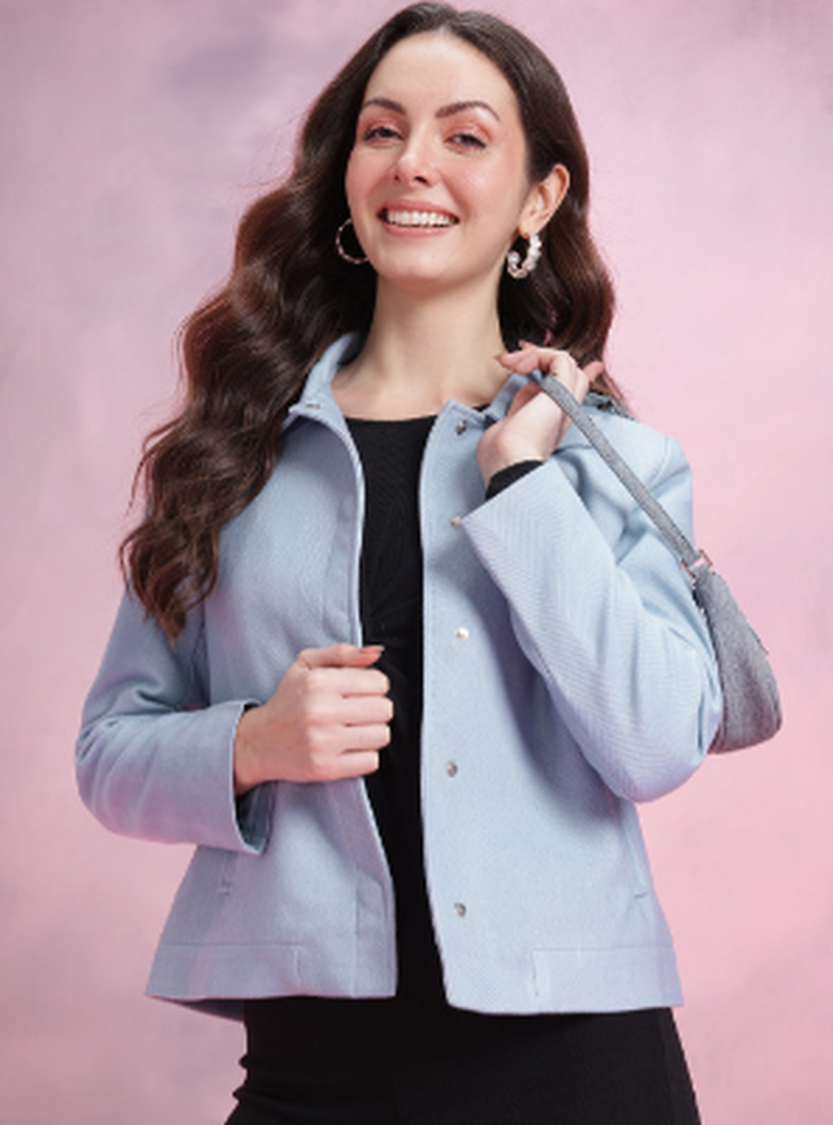 Chevron Self Design Spread Collar Flannel Overcoat