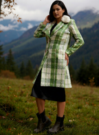 Women Checked Double-Breasted Notched Lapel Overcoat Coats