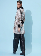 Women Beige Printed Double-Breasted Overoat