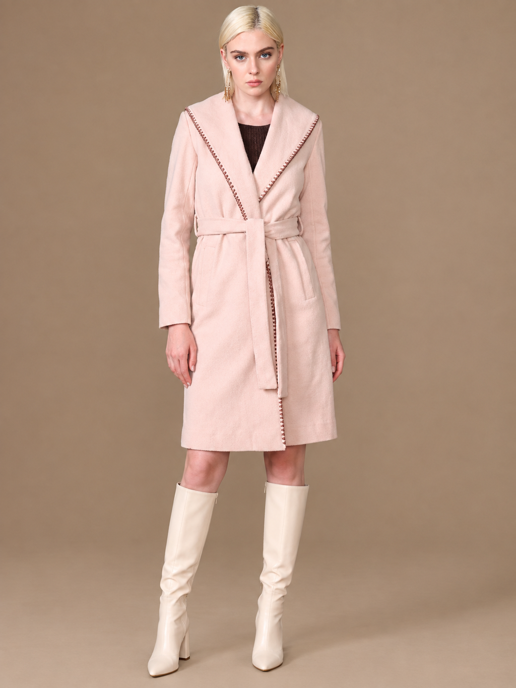 Women Notched Lapel Collar Neck Overcoat