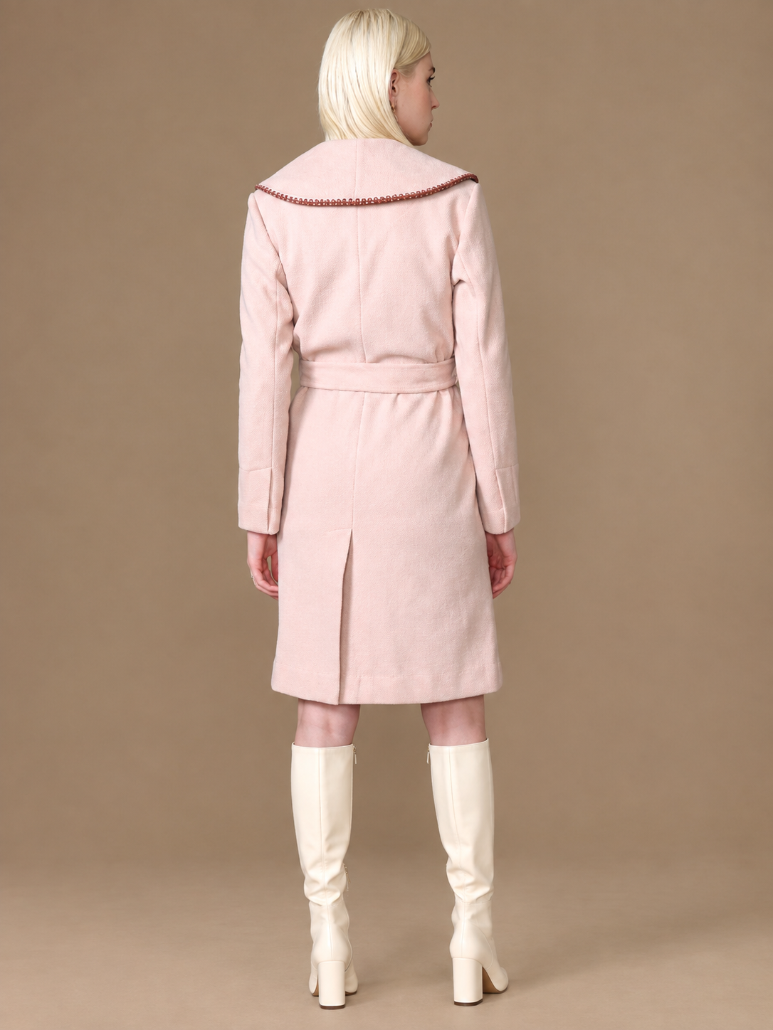 Women Notched Lapel Collar Neck Overcoat