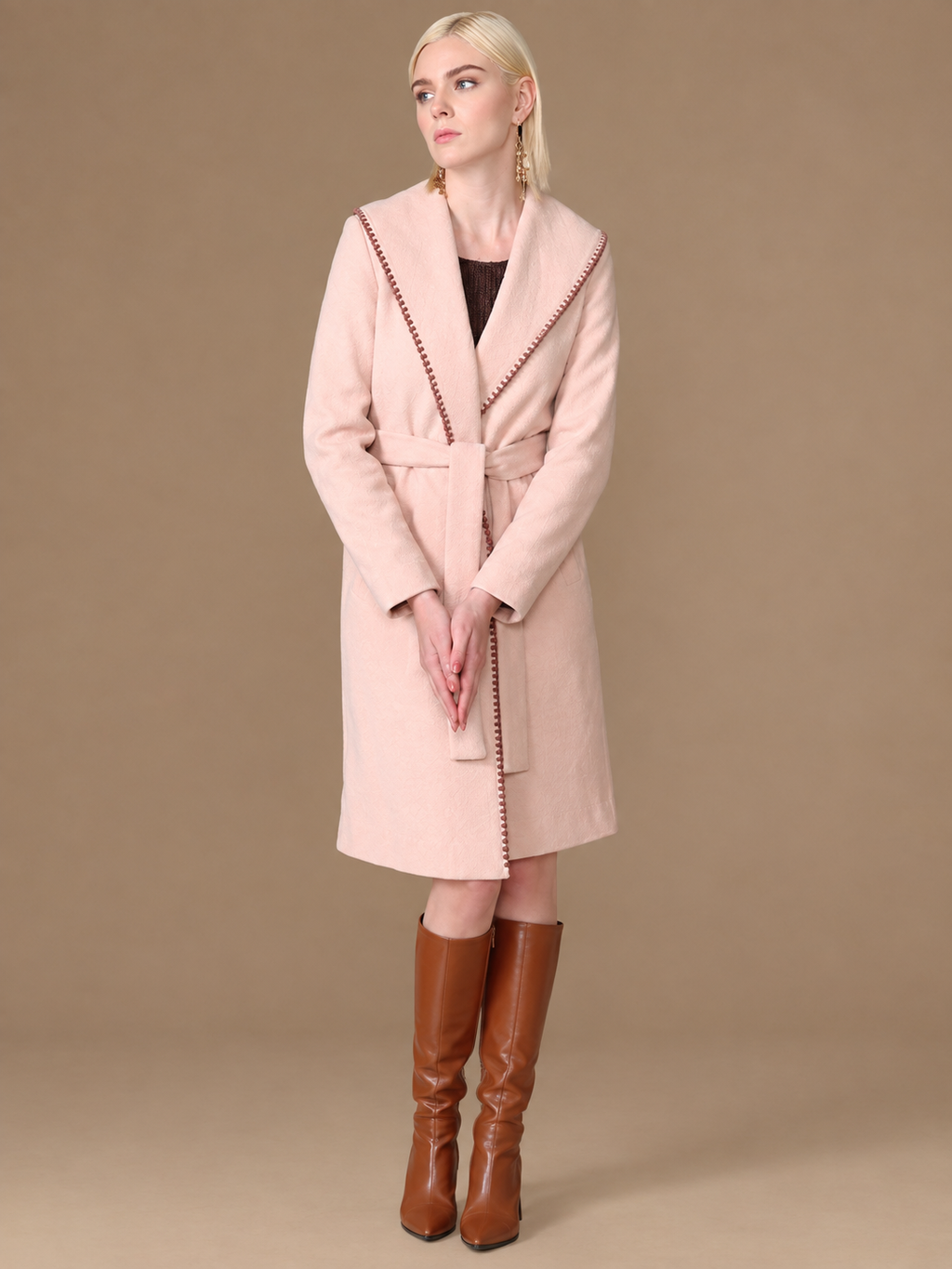 Women Notched Lapel Collar Neck Overcoat