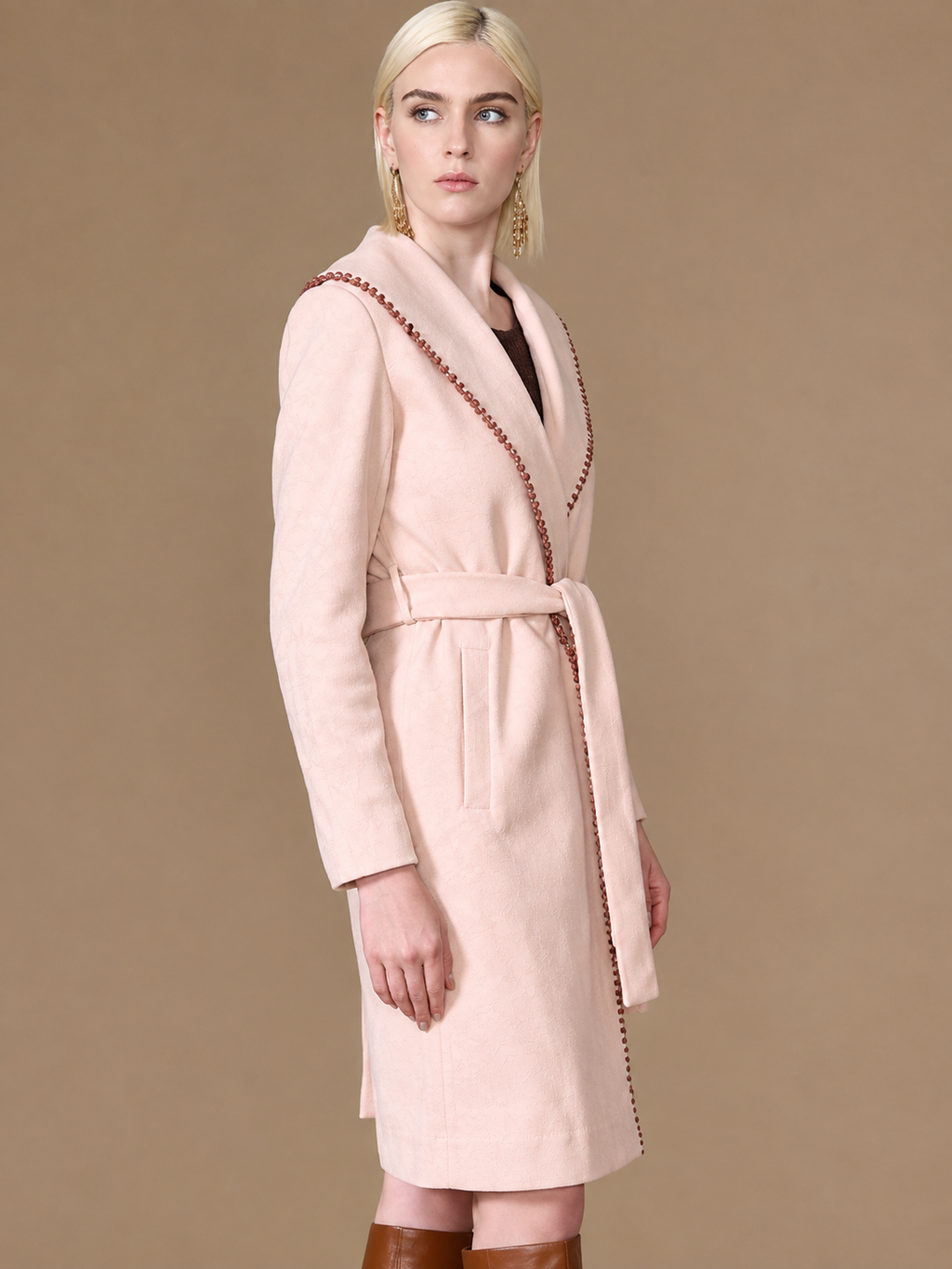 Women Notched Lapel Collar Neck Overcoat