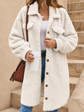 White Faux Fur Trim Spread Collar Overcoat