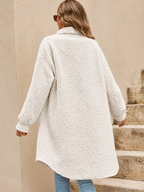 White Faux Fur Trim Spread Collar Overcoat