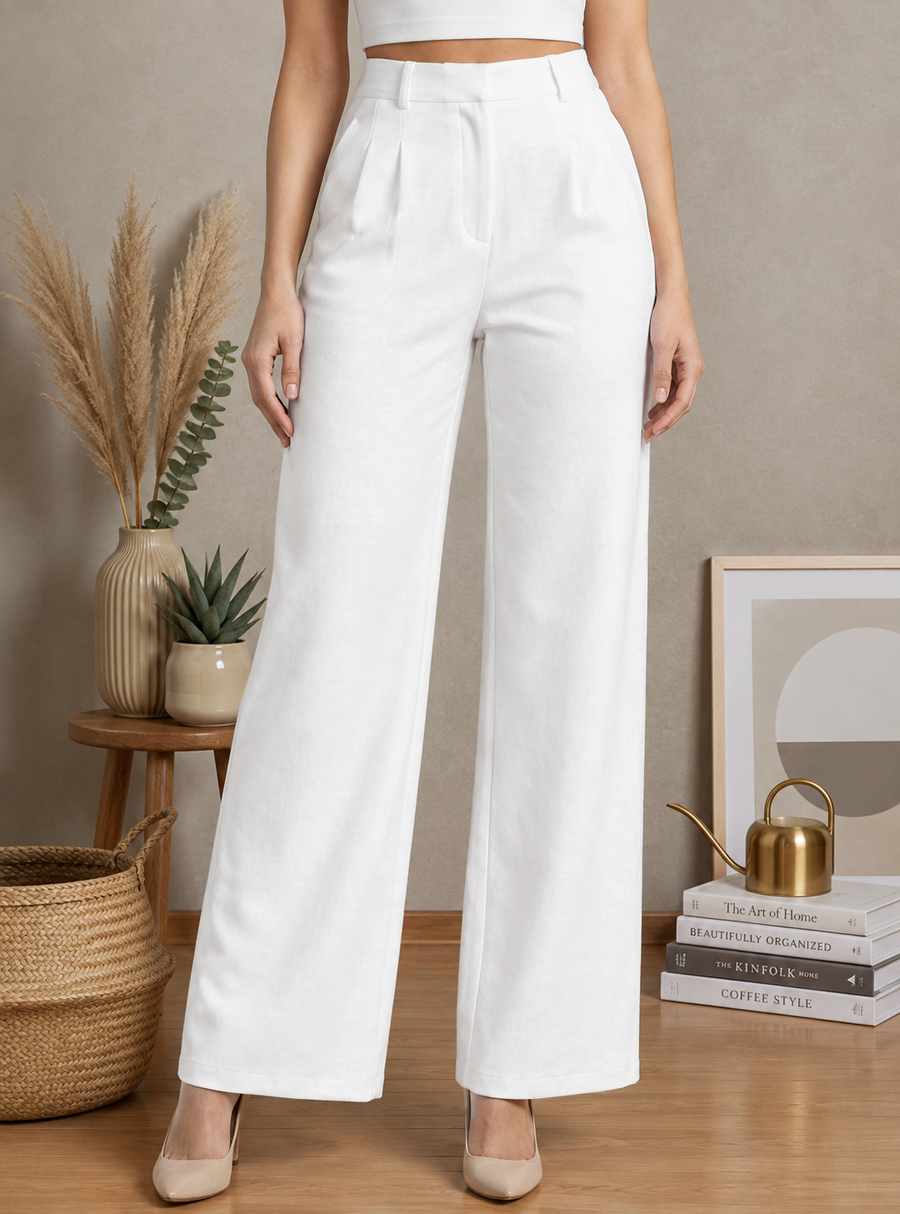 Women Relaxed High-Rise Easy Wash Pleated Trousers