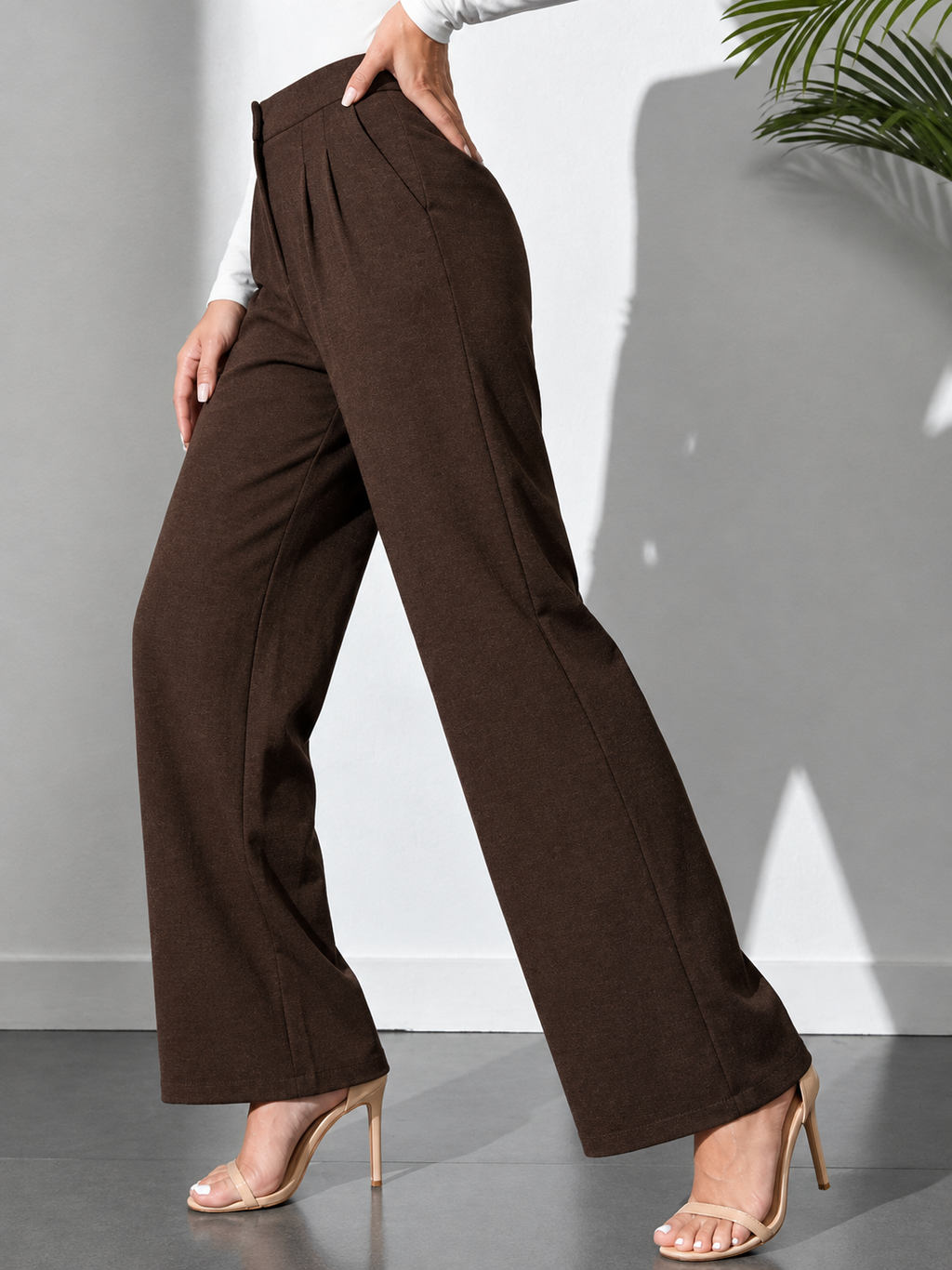 Women Smart Straight Fit High-Rise Easy Wash Trousers