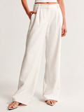Women Comfort Wide Leg Mid-Rise Pleated Formal Korean Pants