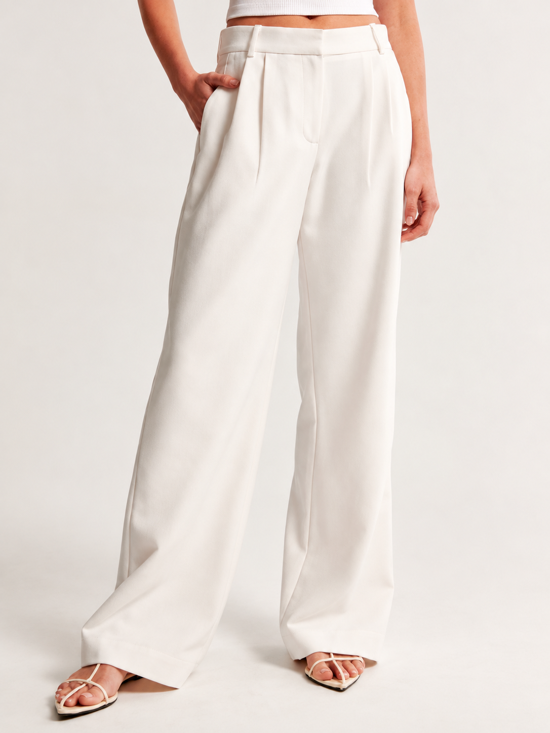 Women Comfort Wide Leg Mid-Rise Pleated Formal Korean Pants
