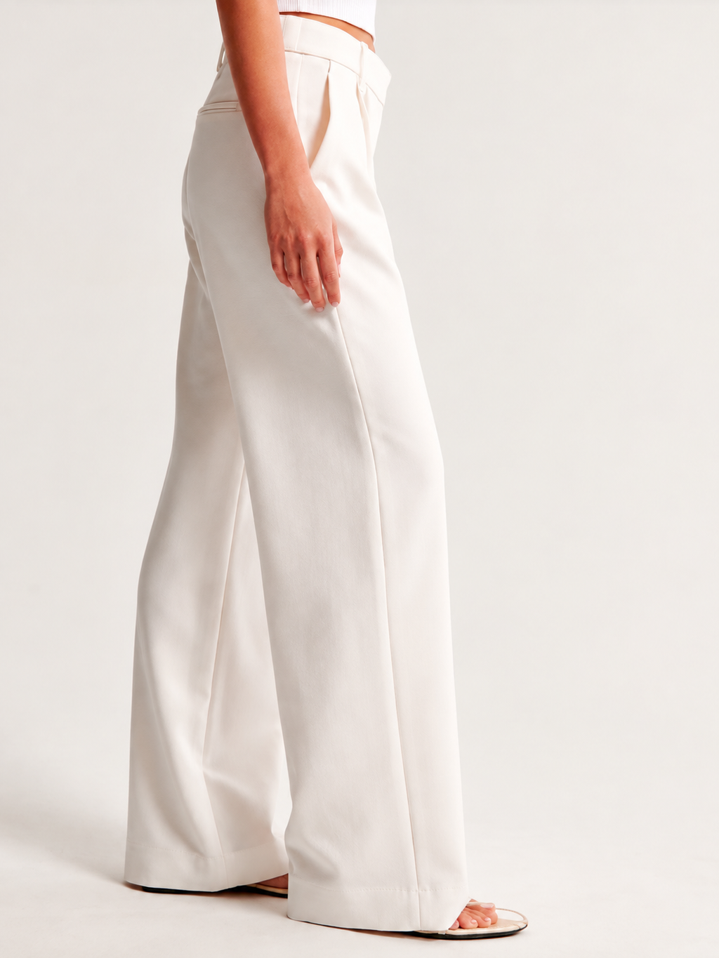 Women Comfort Wide Leg Mid-Rise Pleated Formal Korean Pants