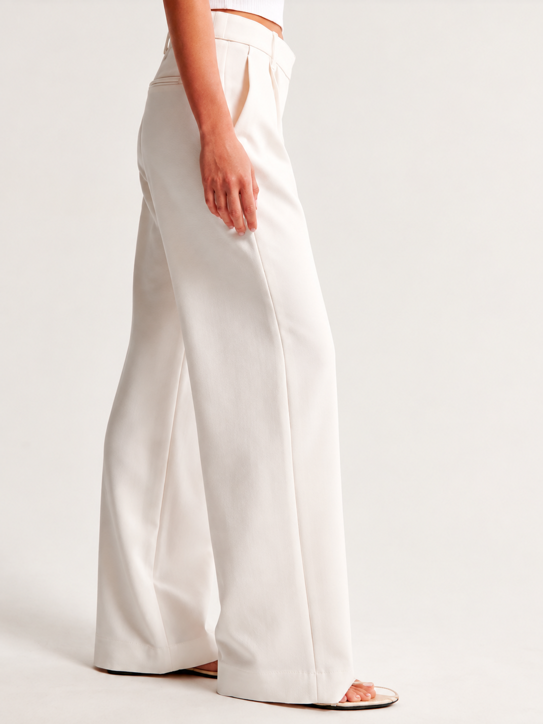Women Comfort Wide Leg Mid-Rise Pleated Formal Korean Pants