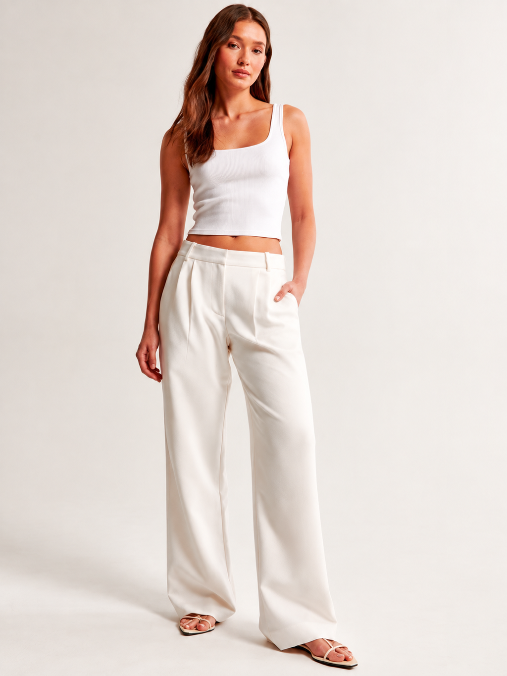 Women Comfort Wide Leg Mid-Rise Pleated Formal Korean Pants