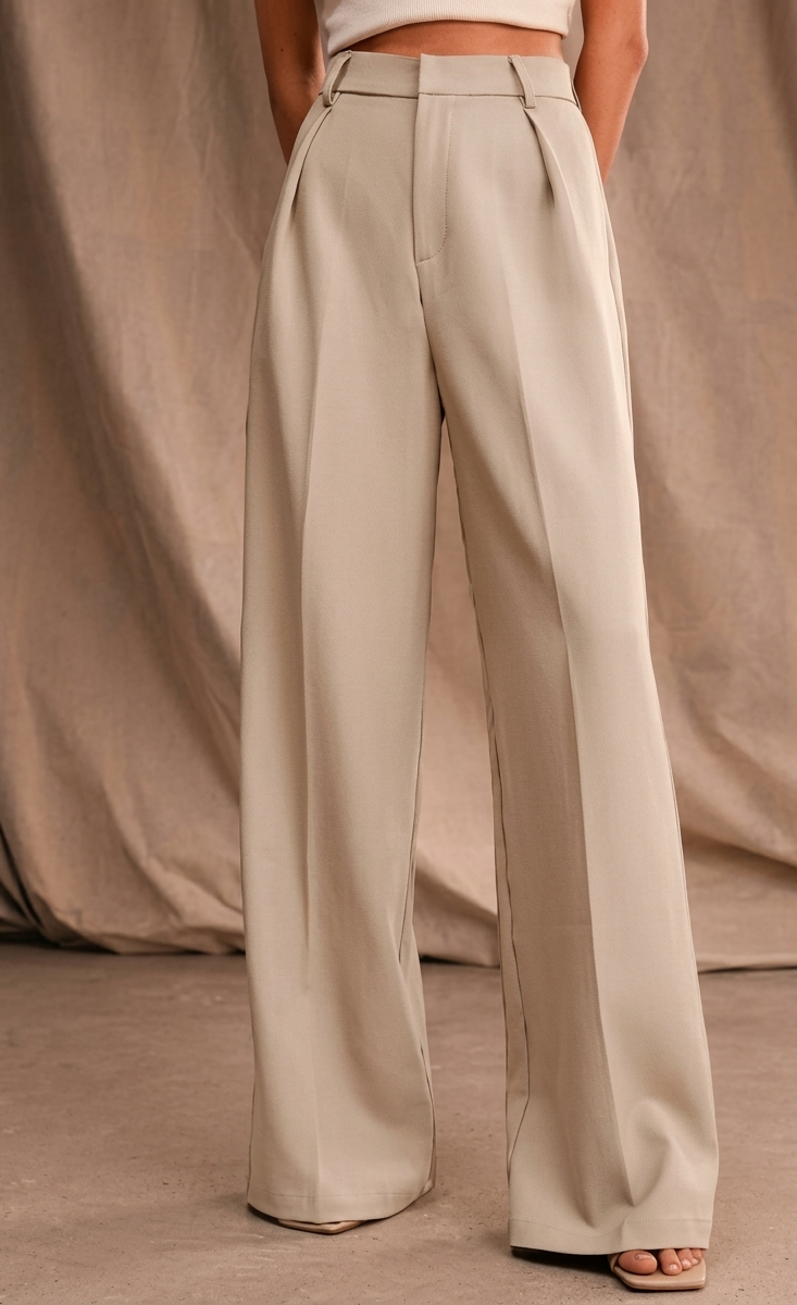 Women Relaxed Straight Fit High-Rise Pleated Wide Leg Trousers