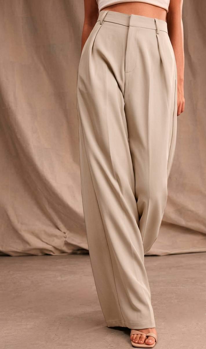 Women Relaxed Straight Fit High-Rise Pleated Wide Leg Trousers
