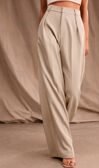 Women Relaxed Straight Fit High-Rise Pleated Wide Leg Trousers