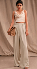 Women Relaxed Straight Fit High-Rise Pleated Wide Leg Trousers