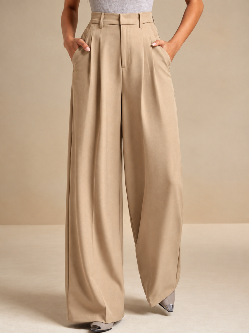 Women High-Rise Wide-Leg Pleated Korean Pants Trousers