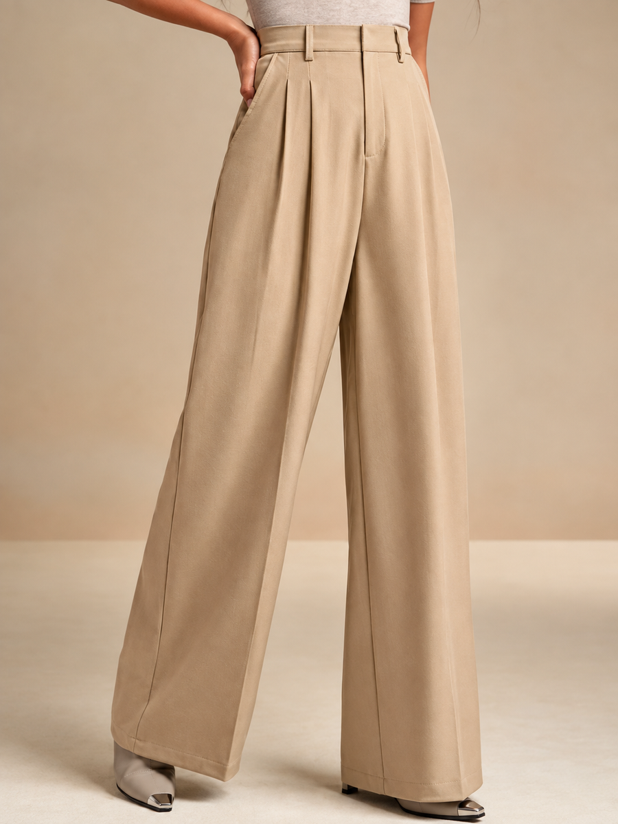 Women High-Rise Wide-Leg Pleated Korean Pants Trousers