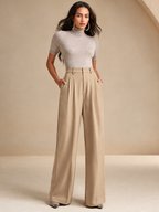 Women High-Rise Wide-Leg Pleated Korean Pants Trousers