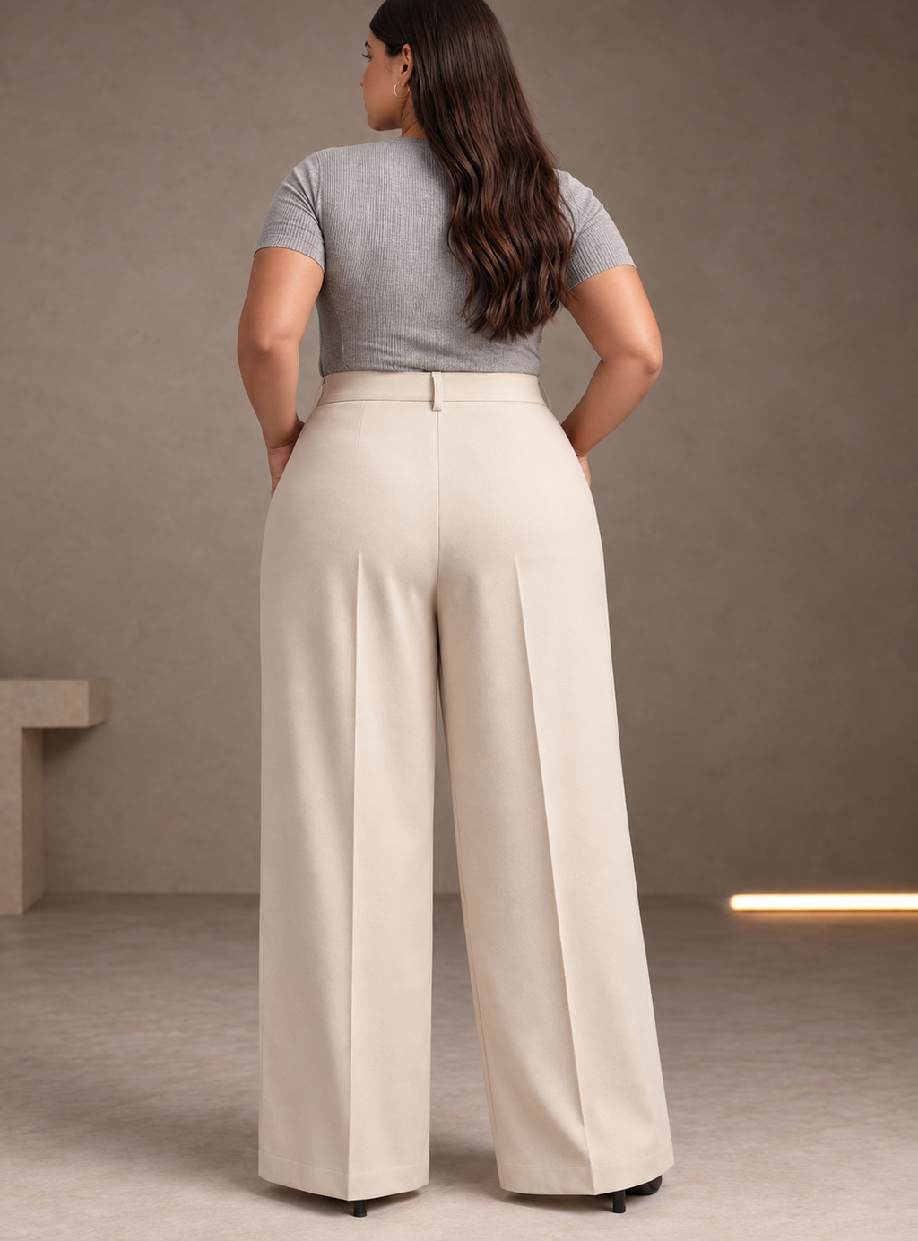 Women Grey High Waist Wide Leg Pants