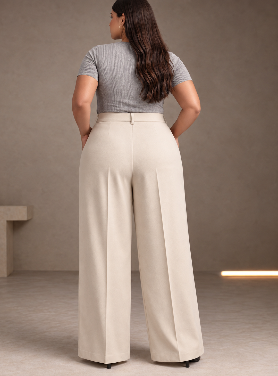 Women Grey High Waist Wide Leg Pants