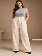 Women Grey High Waist Wide Leg Pants