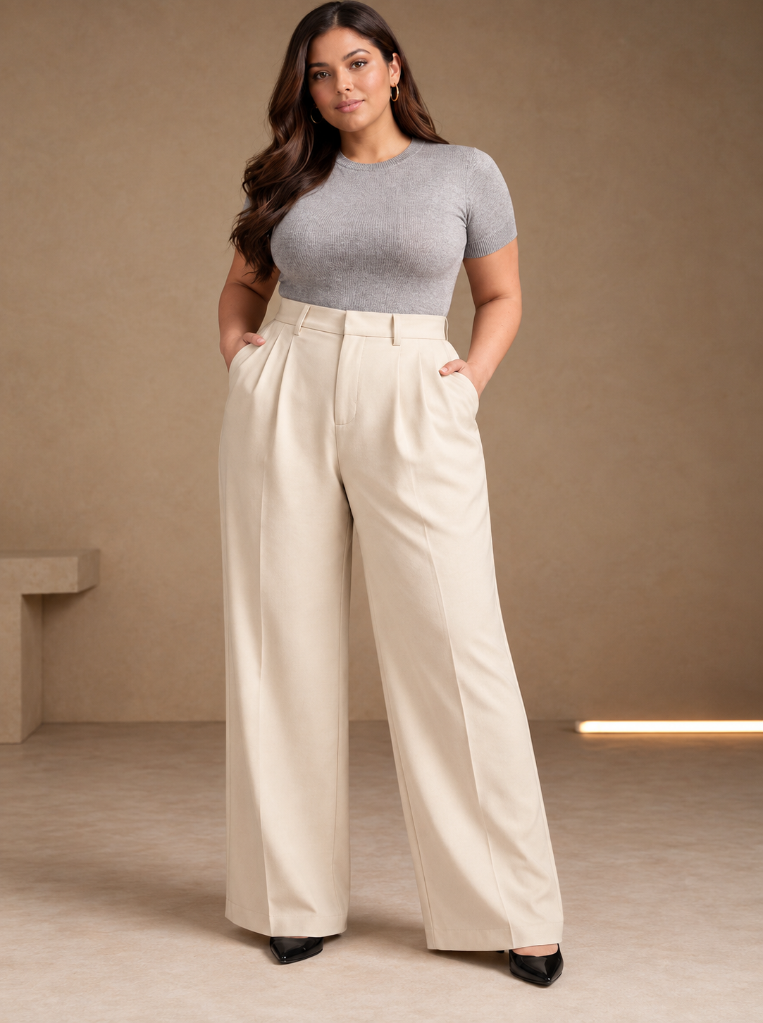 Women Grey High Waist Wide Leg Pants