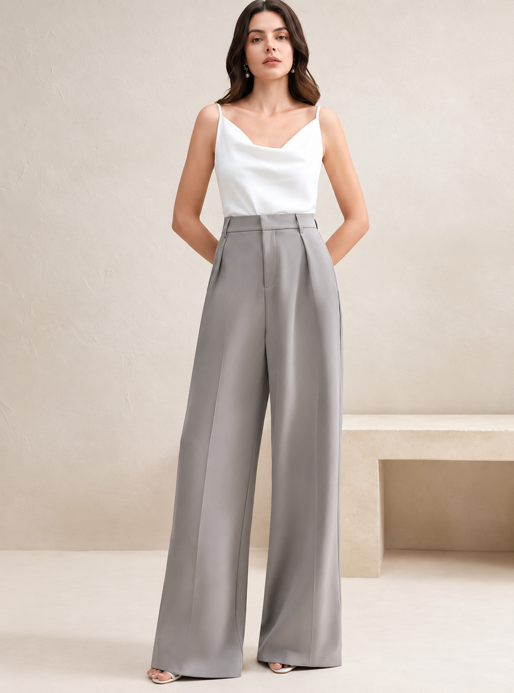 Women Straight Fit High-Rise Easy Wash Pleated Trousers