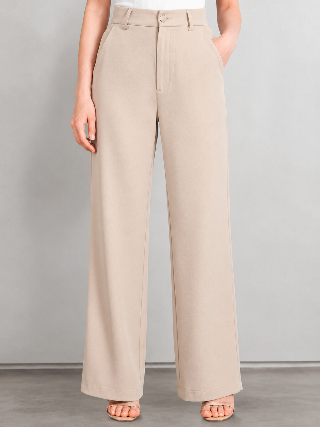 Women Smart Straight Fit High-Rise Easy Wash Trousers