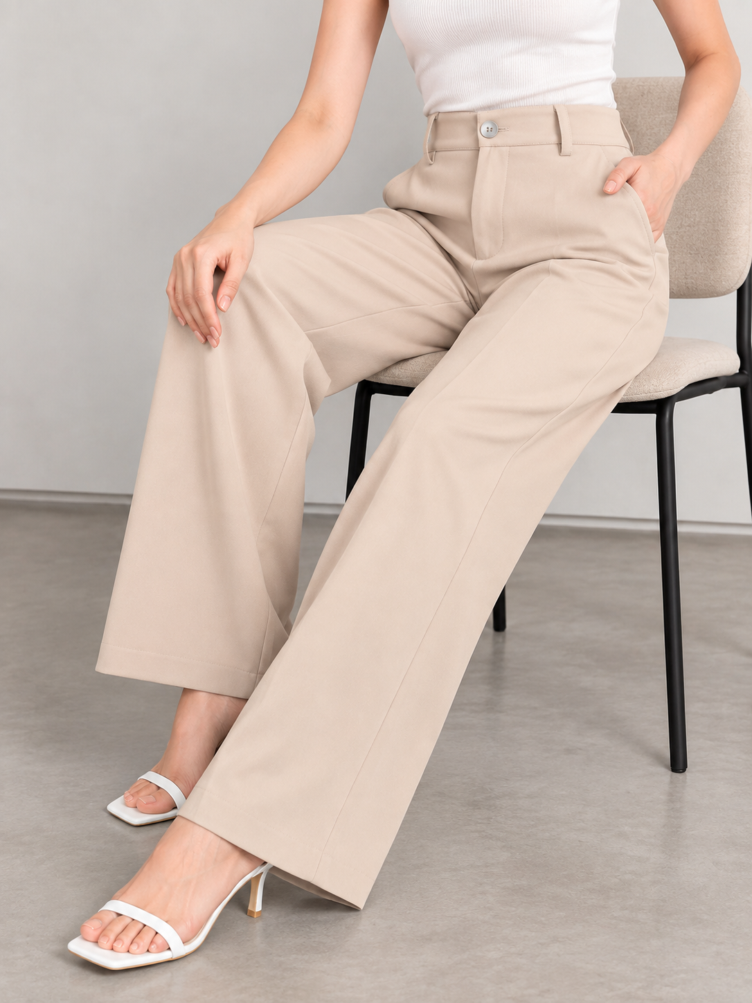 Women Smart Straight Fit High-Rise Easy Wash Trousers