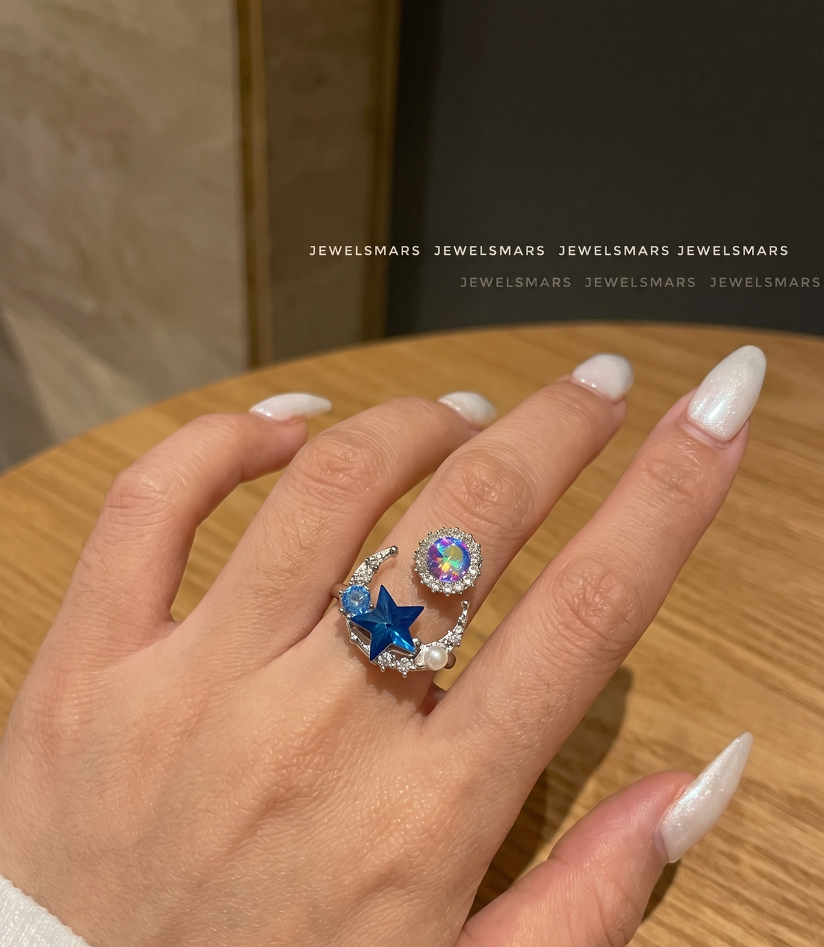 Dreamy Moon Star Ring - blue