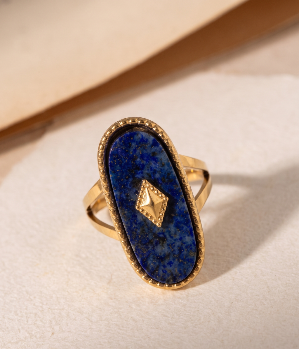 Women 18K Gold Plated Anti-Tarnish Lapis Statement Ring