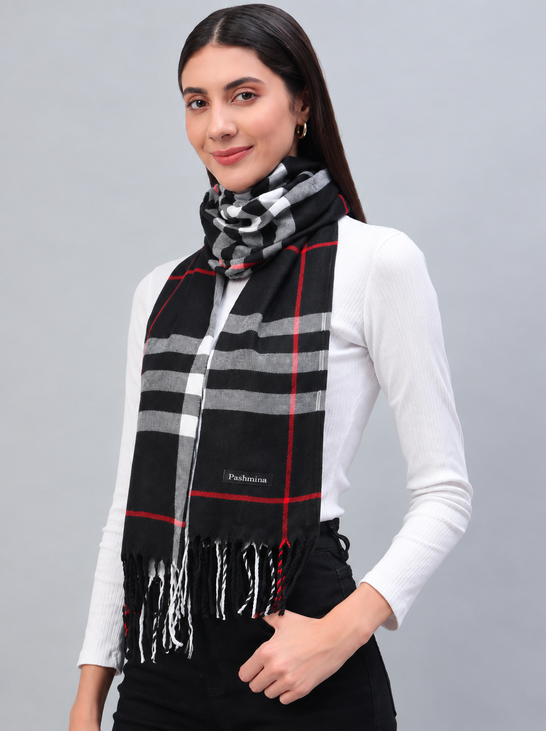 Women Checked Winter Scarf