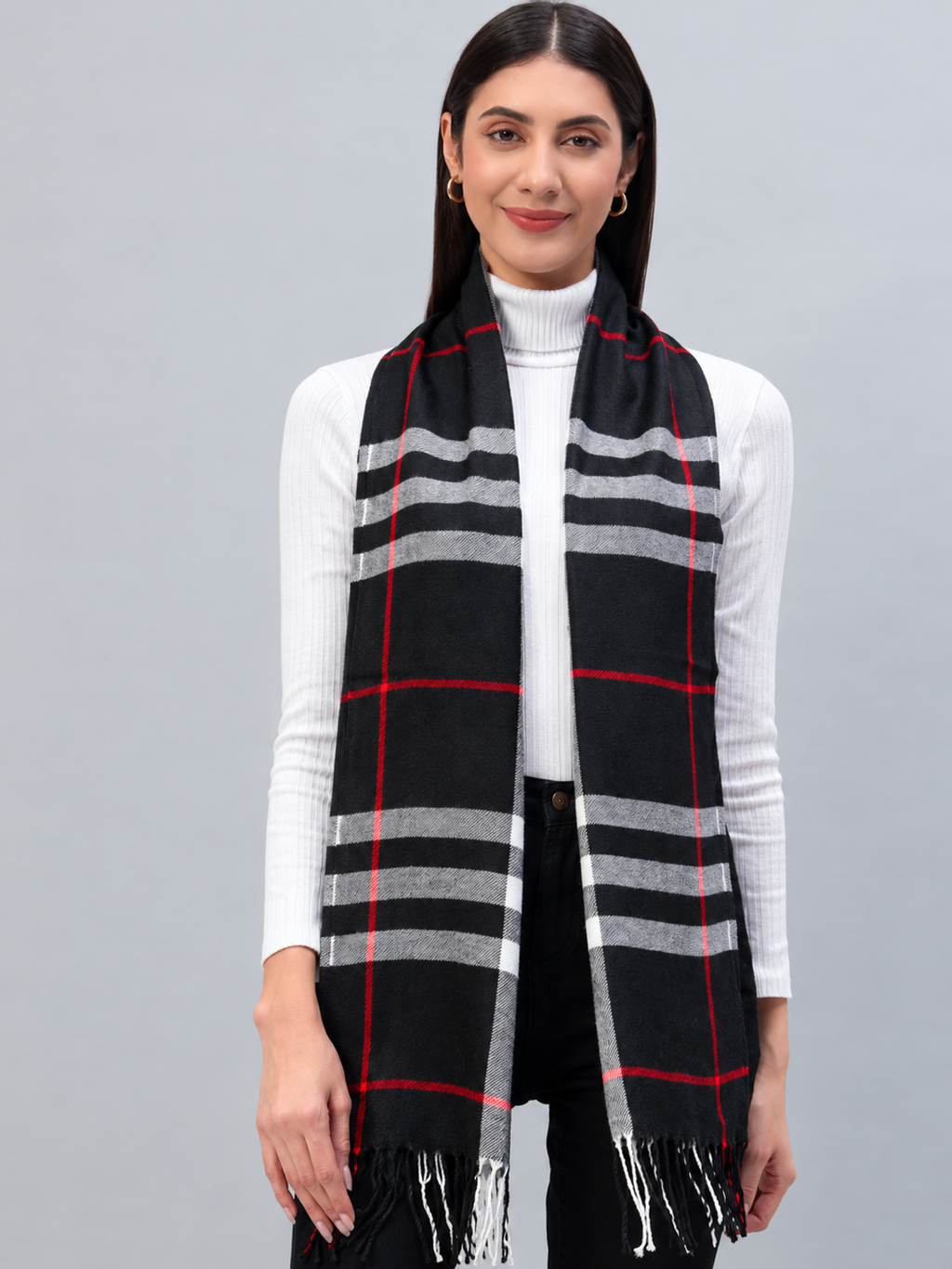 Women Checked Winter Scarf