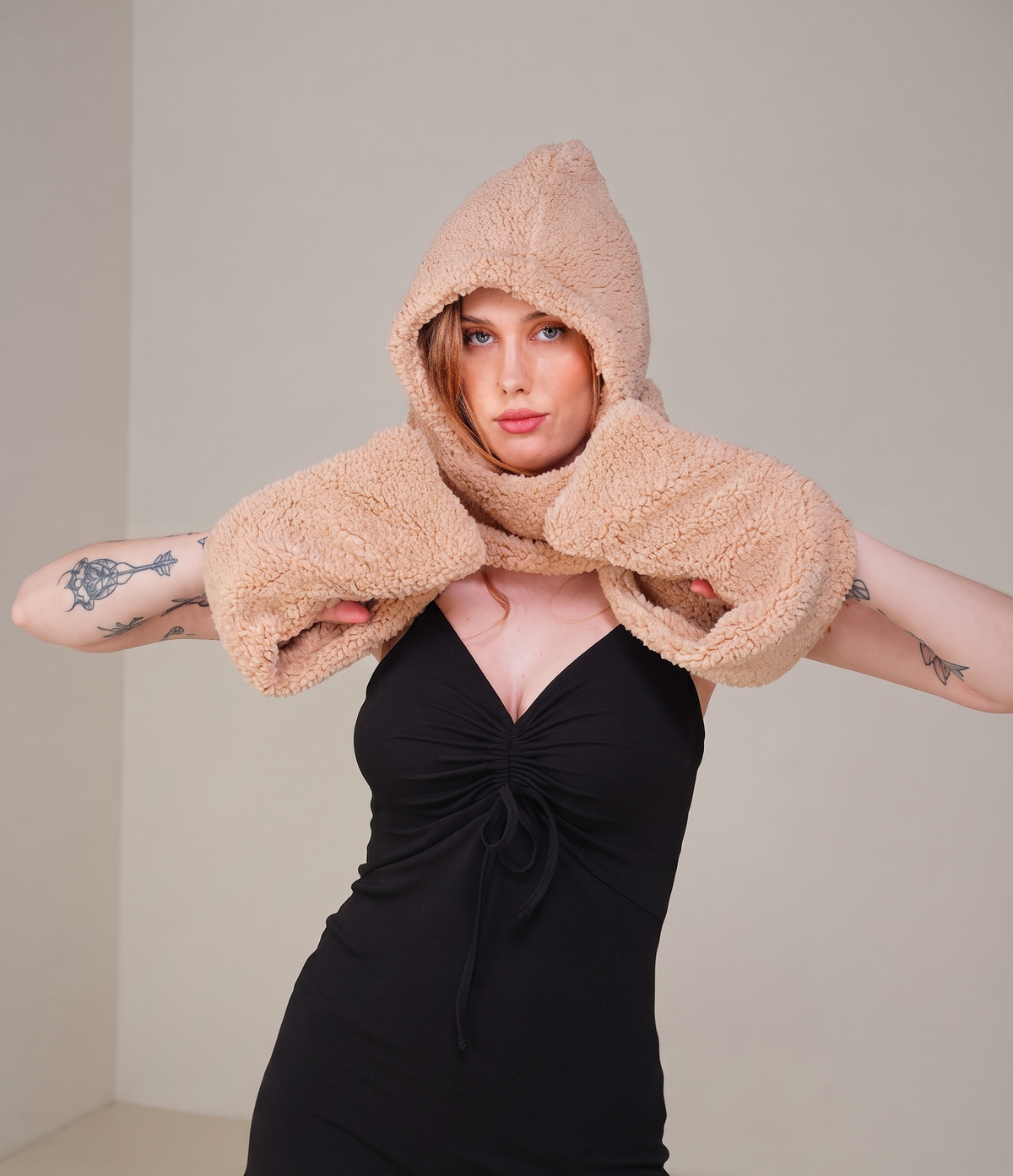 Women Winter Warm Cap Wool Scarf Ear Cap & Glove