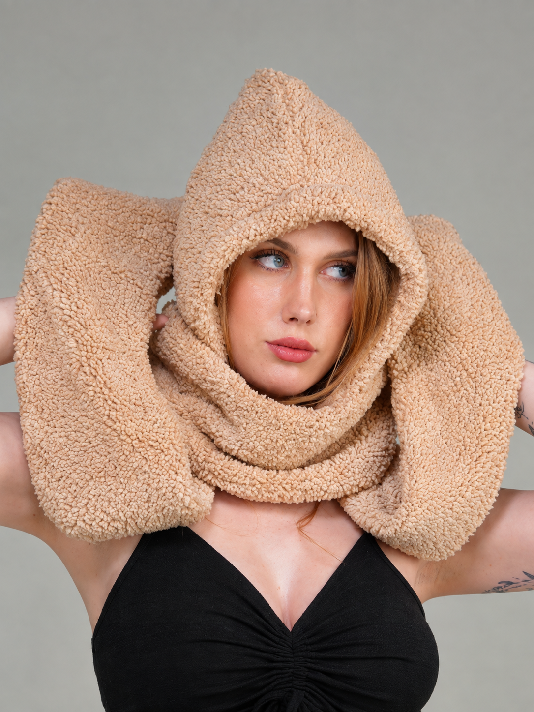 Women Winter Warm Cap Wool Scarf Ear Cap & Glove