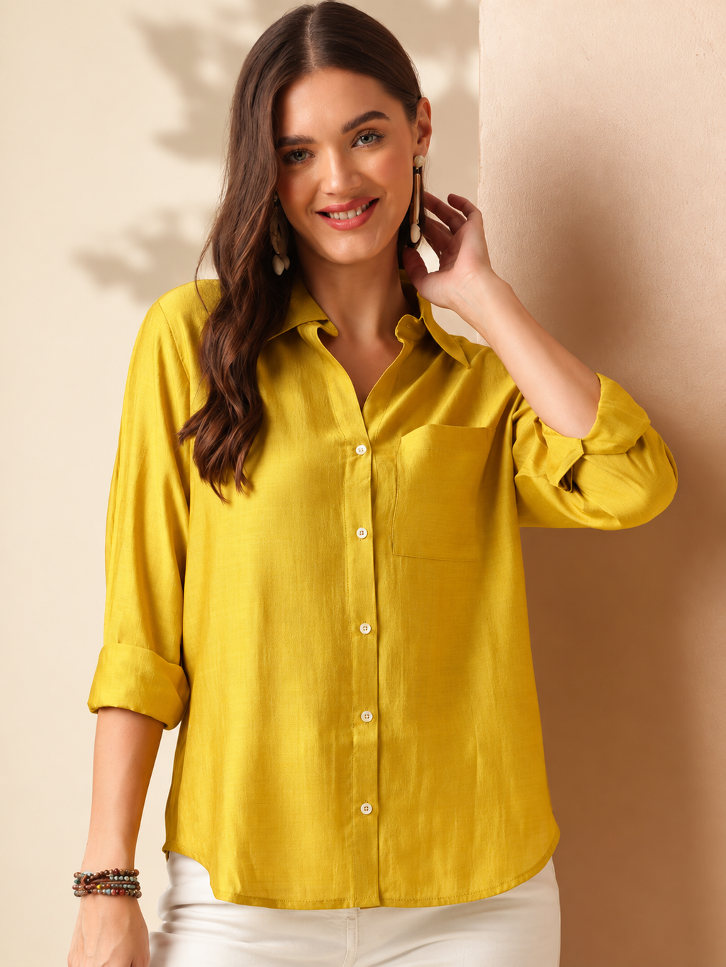 Spread Collar Casual Shirt