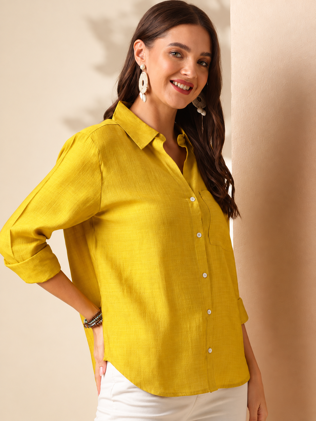 Spread Collar Casual Shirt