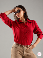 Women Relaxed Fit Textured Spread Collar Cotton Casual Shirt