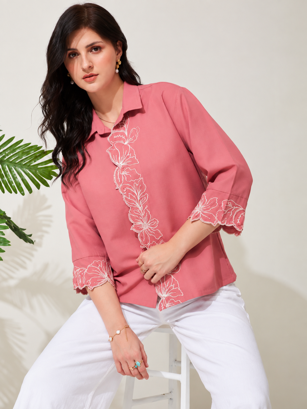Floral Printed Embroidered Shirt