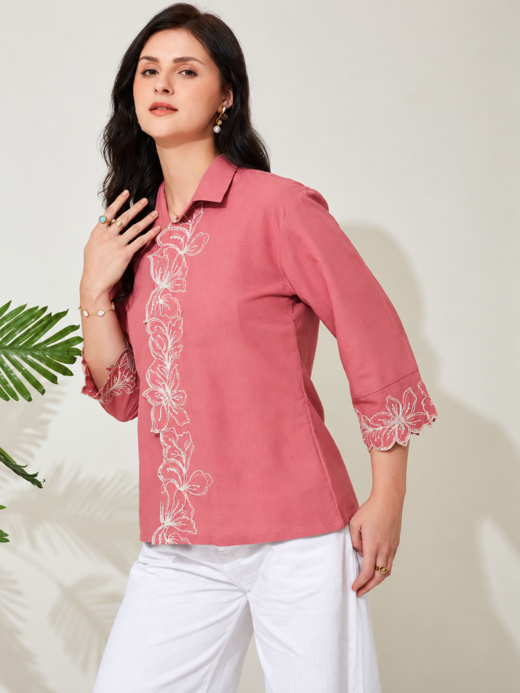 Floral Printed Embroidered Shirt
