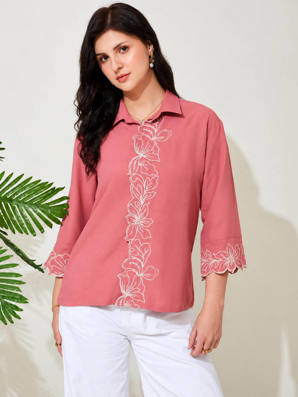 Floral Printed Embroidered Shirt