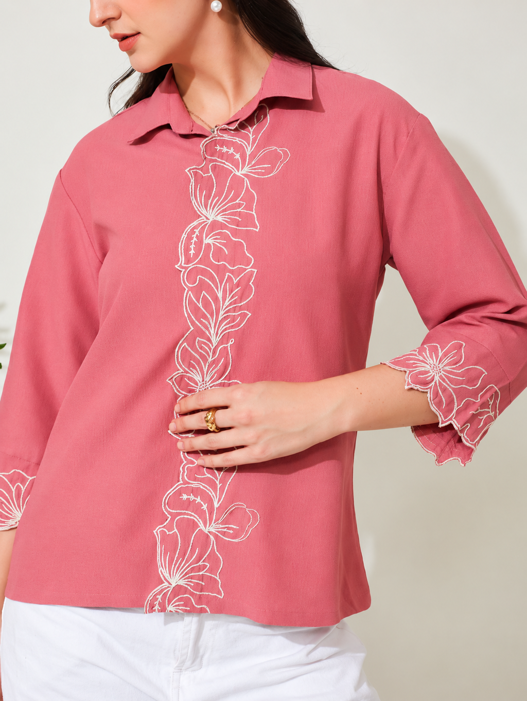 Floral Printed Embroidered Shirt