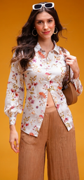 Floral Print Cut Out Detail Casual Shirt